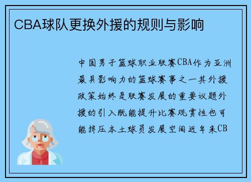 CBA球队更换外援的规则与影响