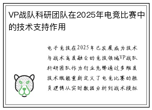 VP战队科研团队在2025年电竞比赛中的技术支持作用